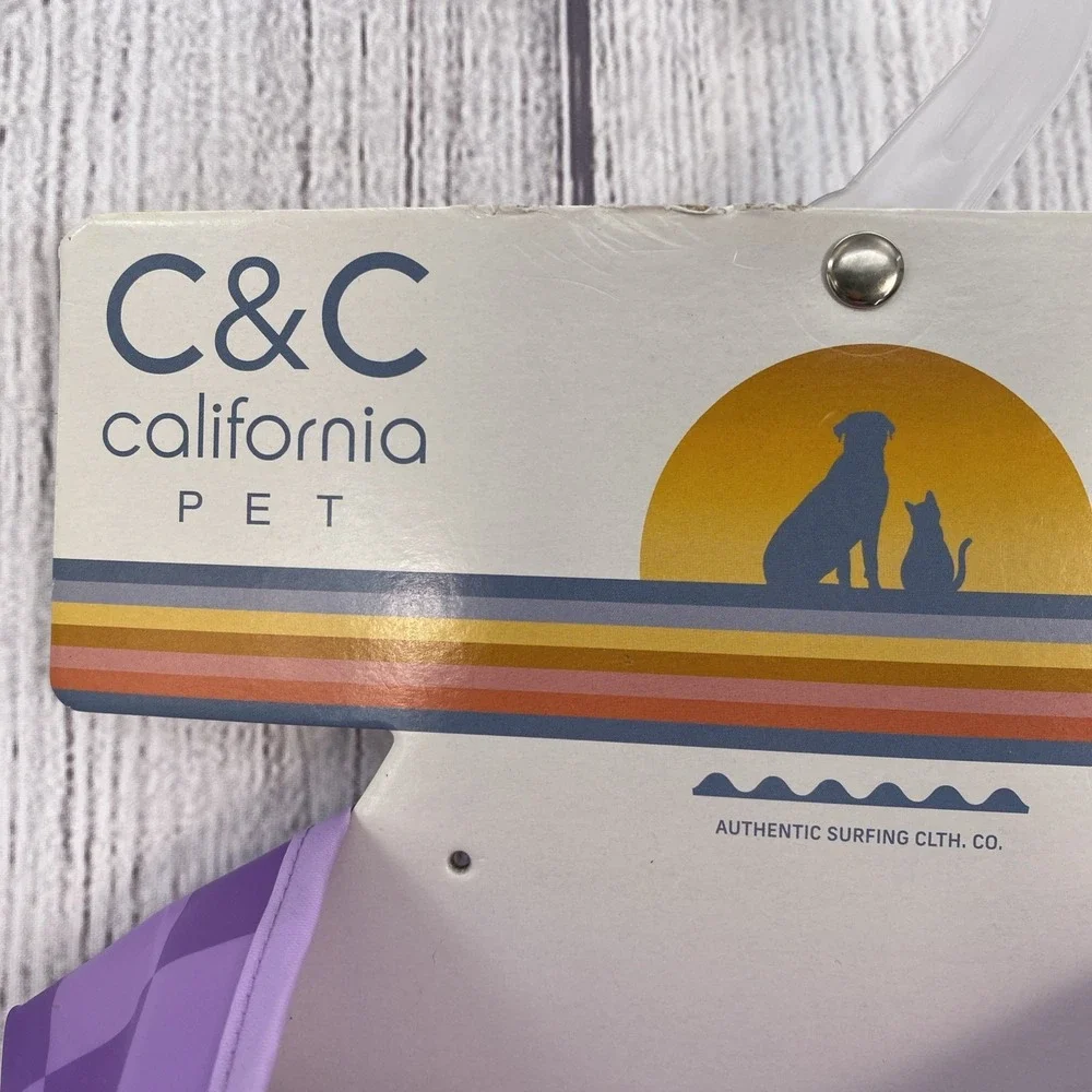 C&C California Dog Rain Coat MEDIUM Purple Checkered Waterproof Hooded Jacket